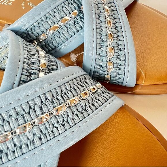 Toscanella Italian Sky Blue Embellished Boho Comfort Slide Sandals SZ 8.5 - Picture 8 of 13